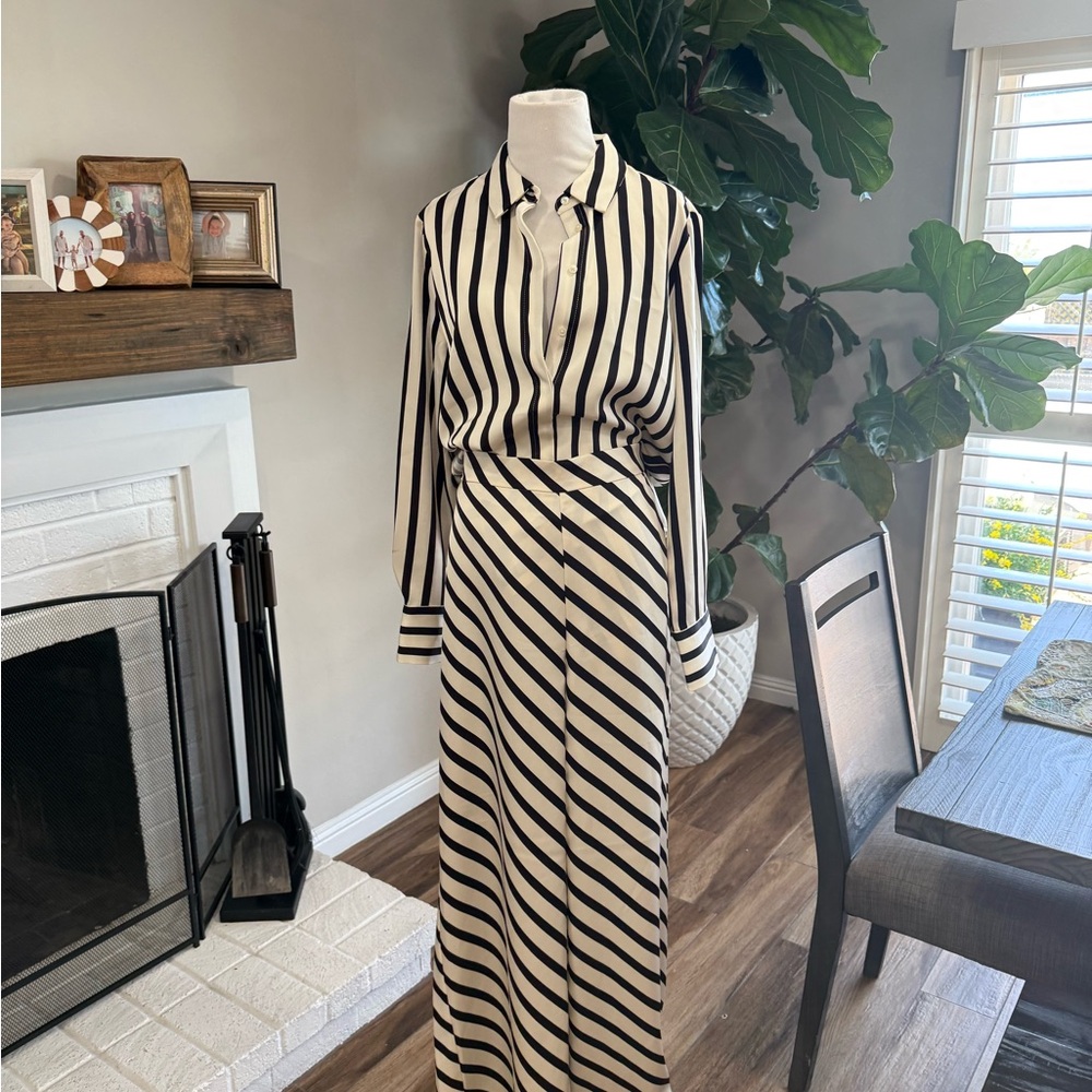 Elegant Black and Cream Striped pants and shirt
